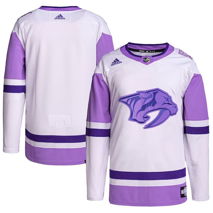Men Nashville Predators adidas White Purple Hockey Fights Cancer Primegreen Authentic Blank Practice NHL Jersey->nashville predators->NHL Jersey